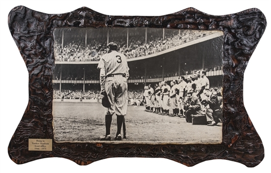 Incredible Babe Ruth "Babe Bows Out" Over-sized 27x43" Custom Engraved Wooden Artwork and Photograph Collage That Hung in Yankee Stadium Front Office